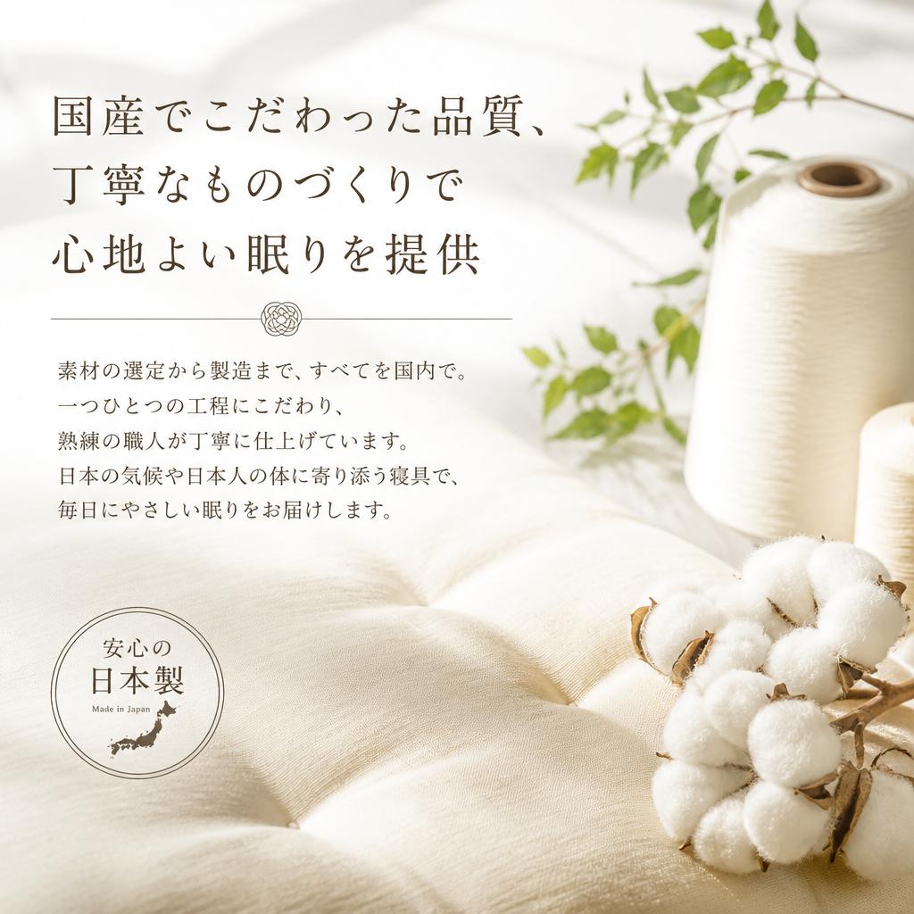 国産でこだわった品質、丁寧なものづくりで心地よい眠りを提供