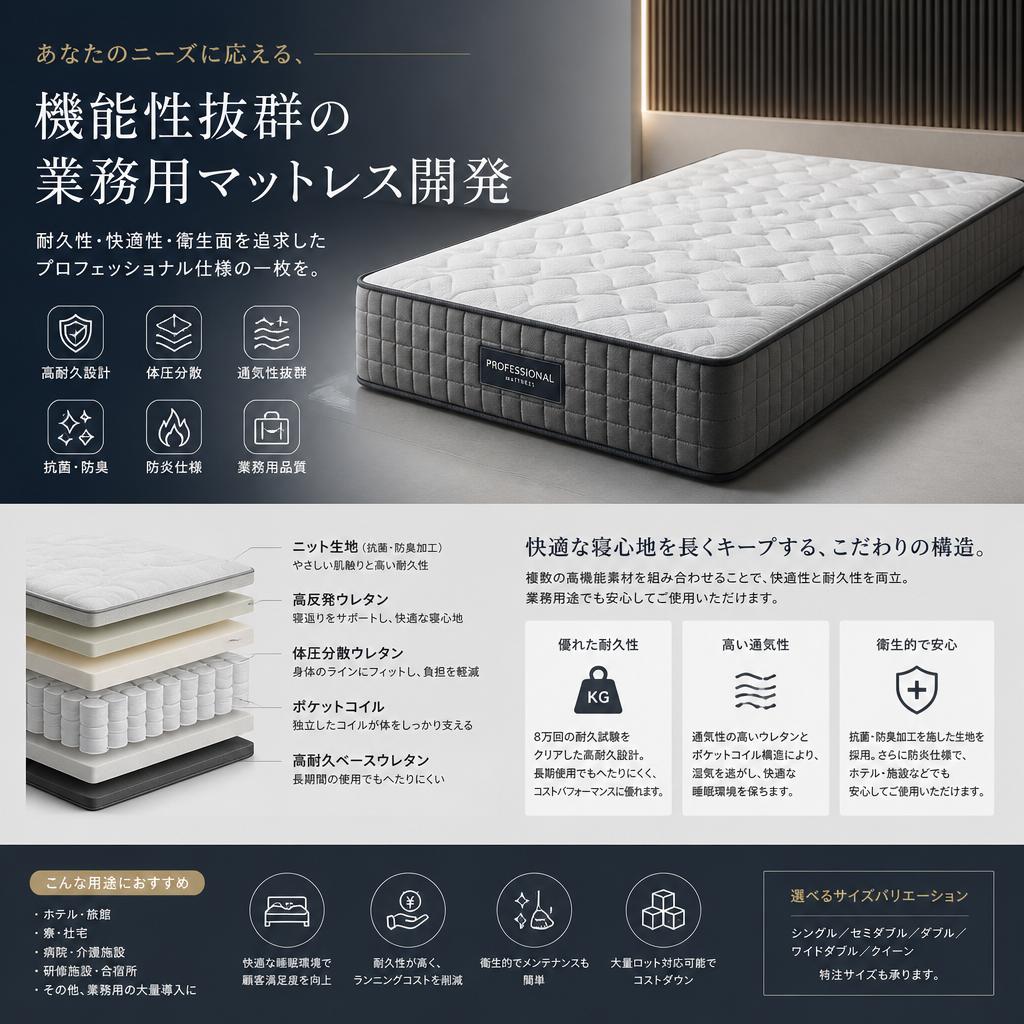 あなたのニーズに応える、機能性抜群の業務用マットレス開発